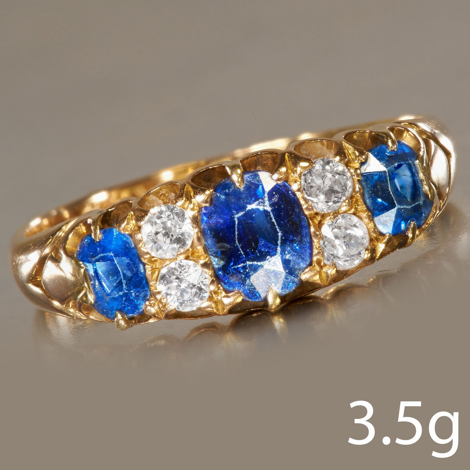 SAPPHIRE AND DIAMOND 3-STONE RING (1 of 1)