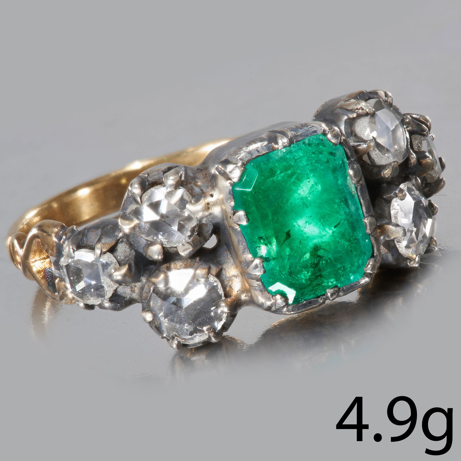 RARE GEORGIAN EMERALD AND DIAMOND RING (1 of 2)