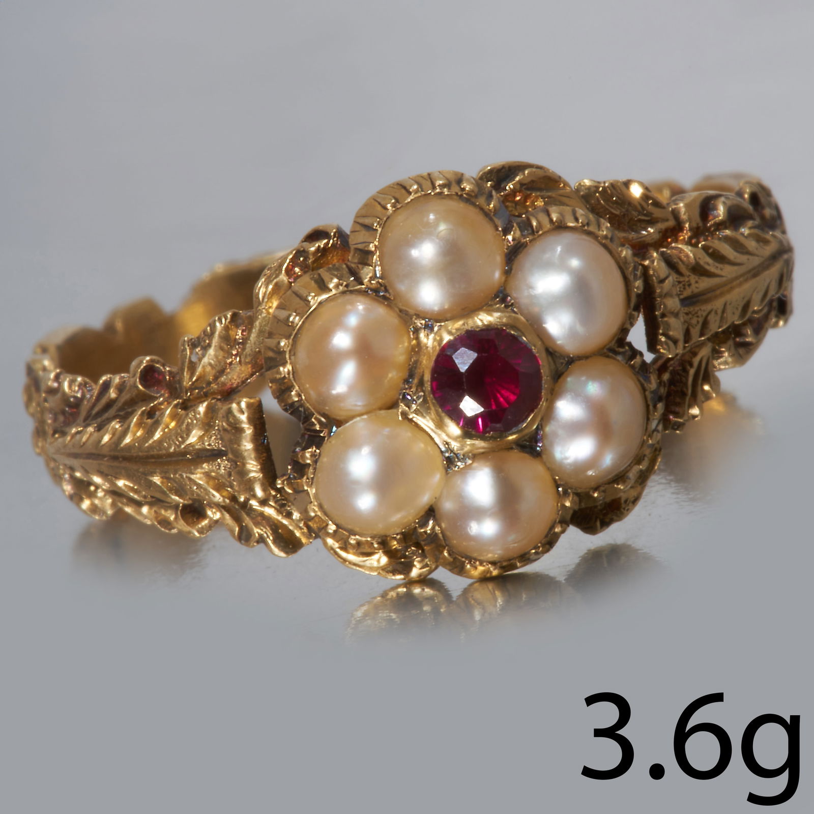 ANTIQUE RUBY AND PEARL CLUSTER RING, (1 of 2)