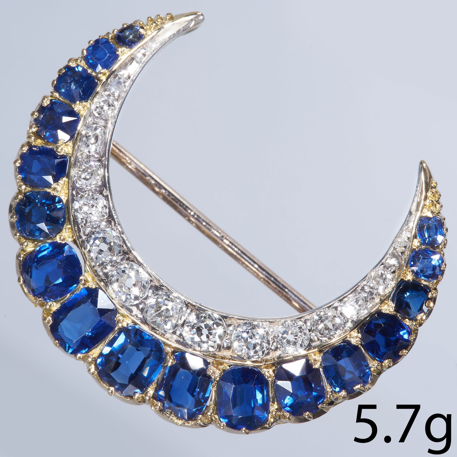 VICTORIAN SAPPHIRE AND DIAMOND CRESCENT BROOCH (1 of 1)