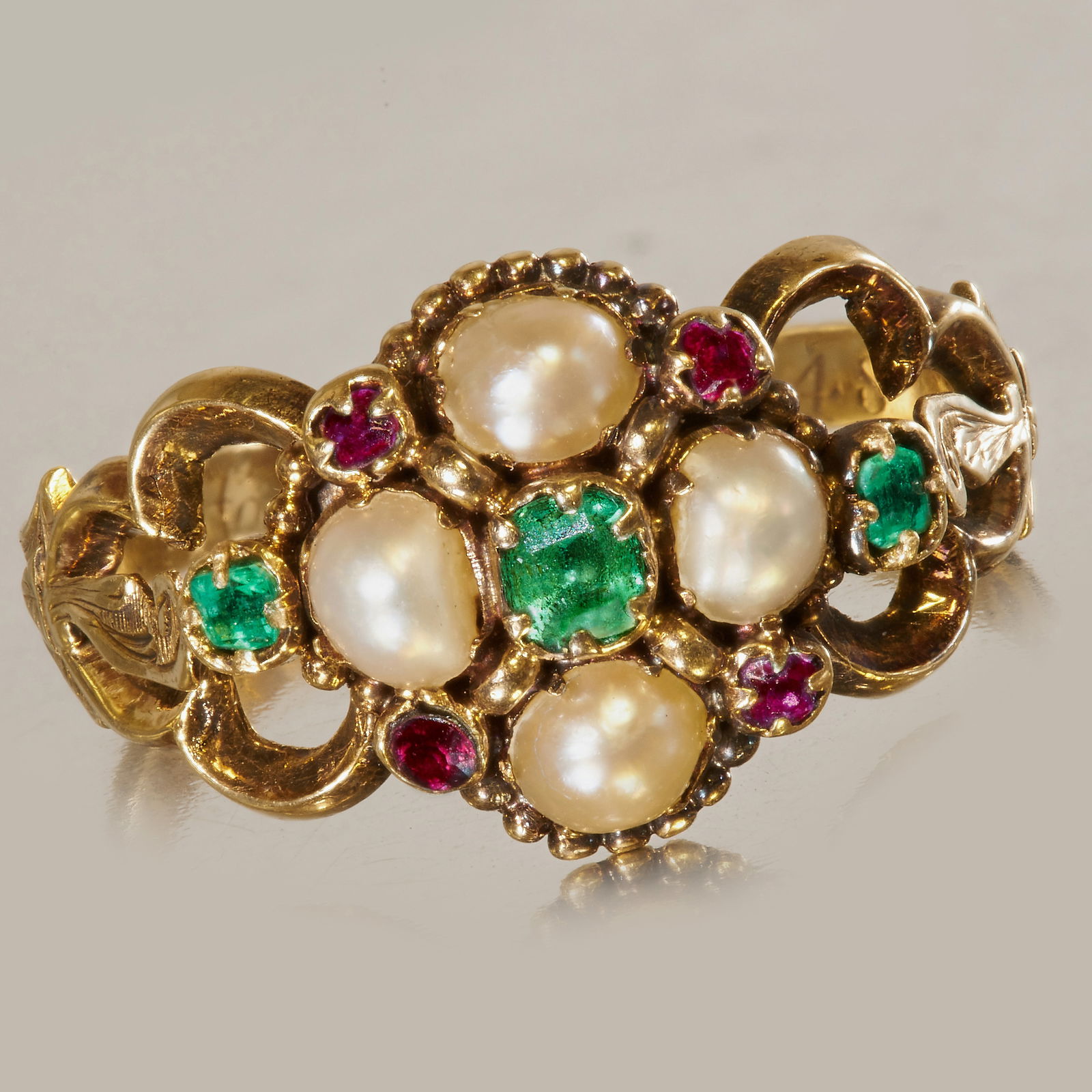 VICTORIAN EMERALD RUBY AND PEARL RING (1 of 2)