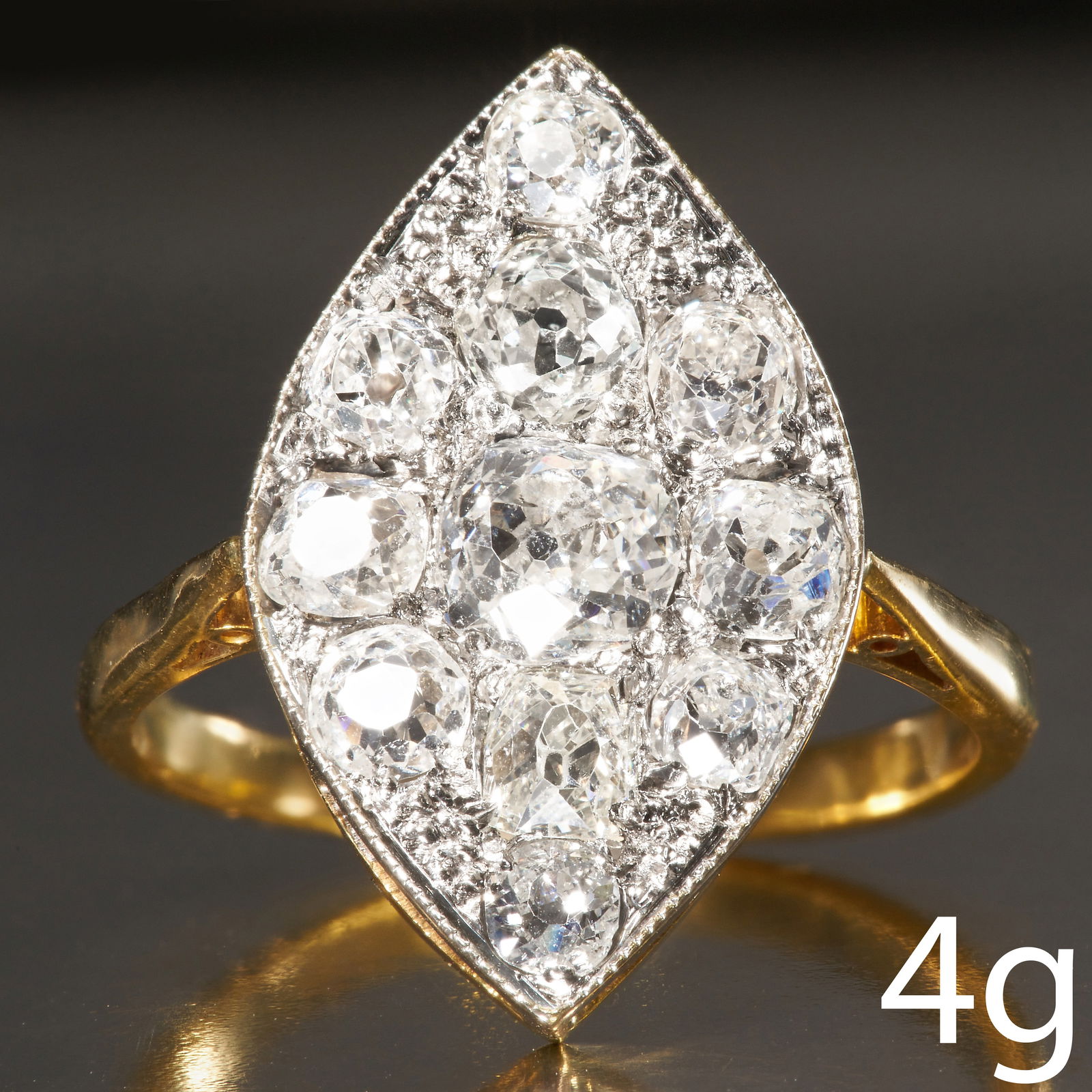 FINE ANTIQUE MARQUISE SHAPED DIAMOND CLUSTER RING (1 of 1)