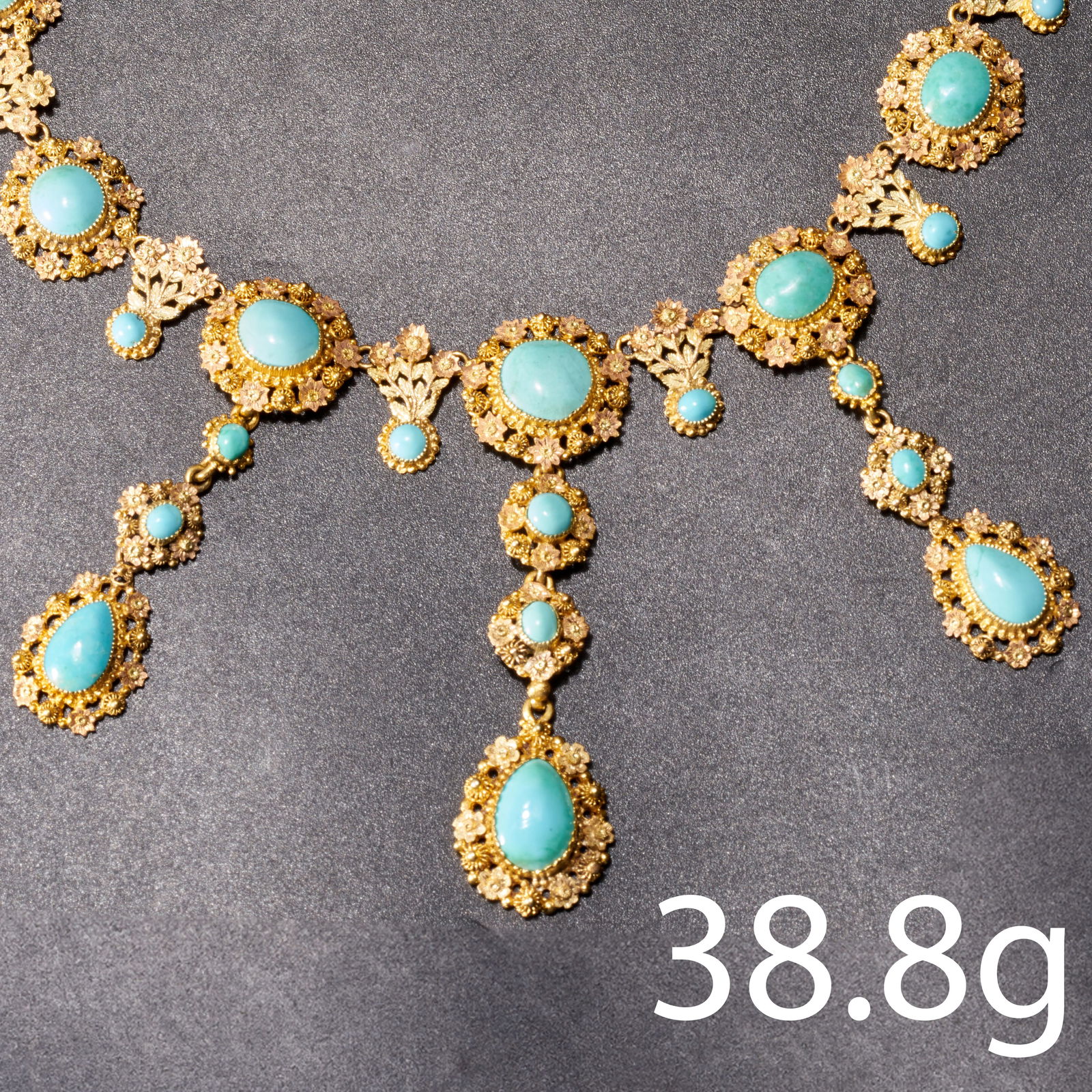 FINE ANTIQUE BI-COLOUR GOLD TURQUOISE NECKLACE (1 of 2)