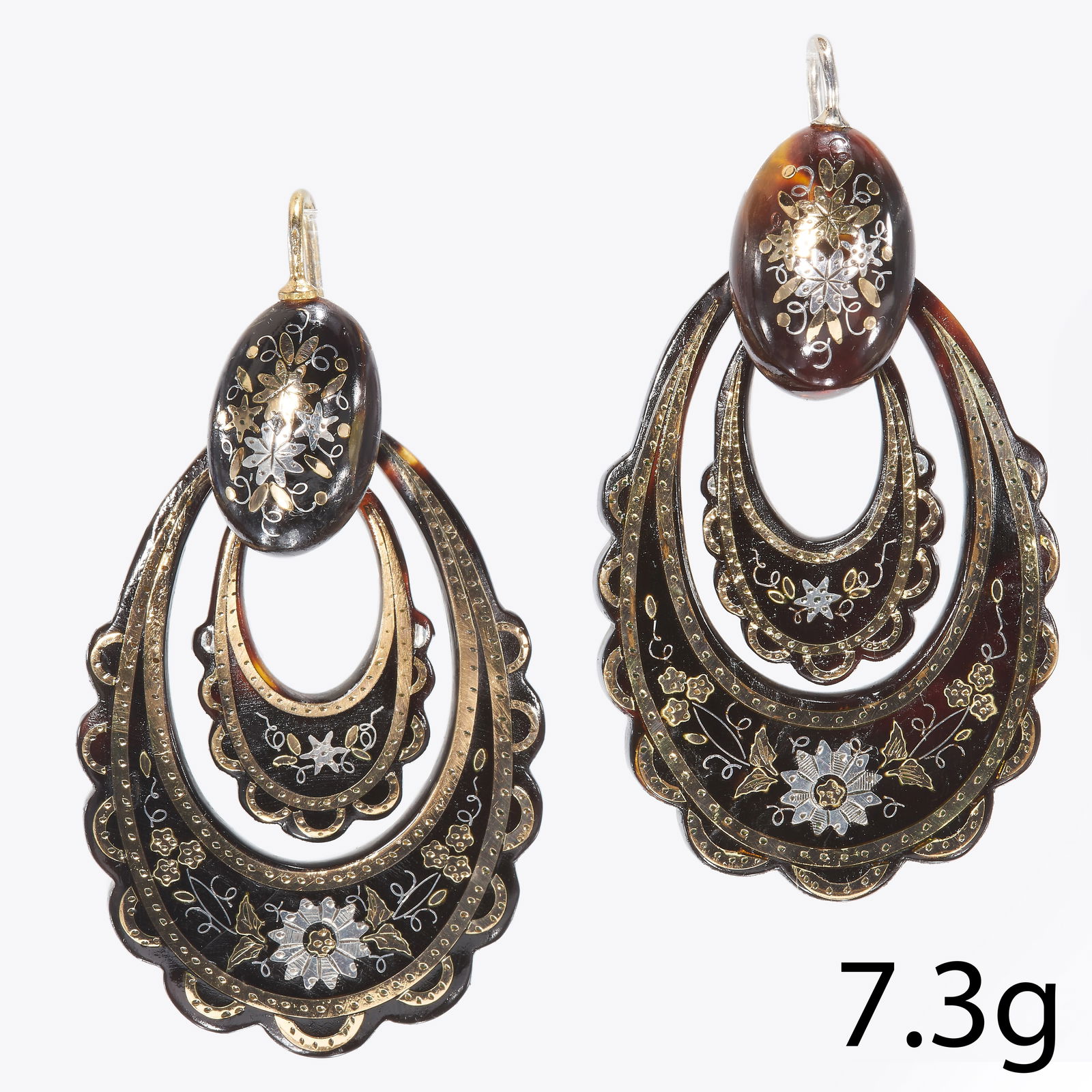 VICTORIAN TORTOISESHELL GOLD INLAY EARRINGS (1 of 1)