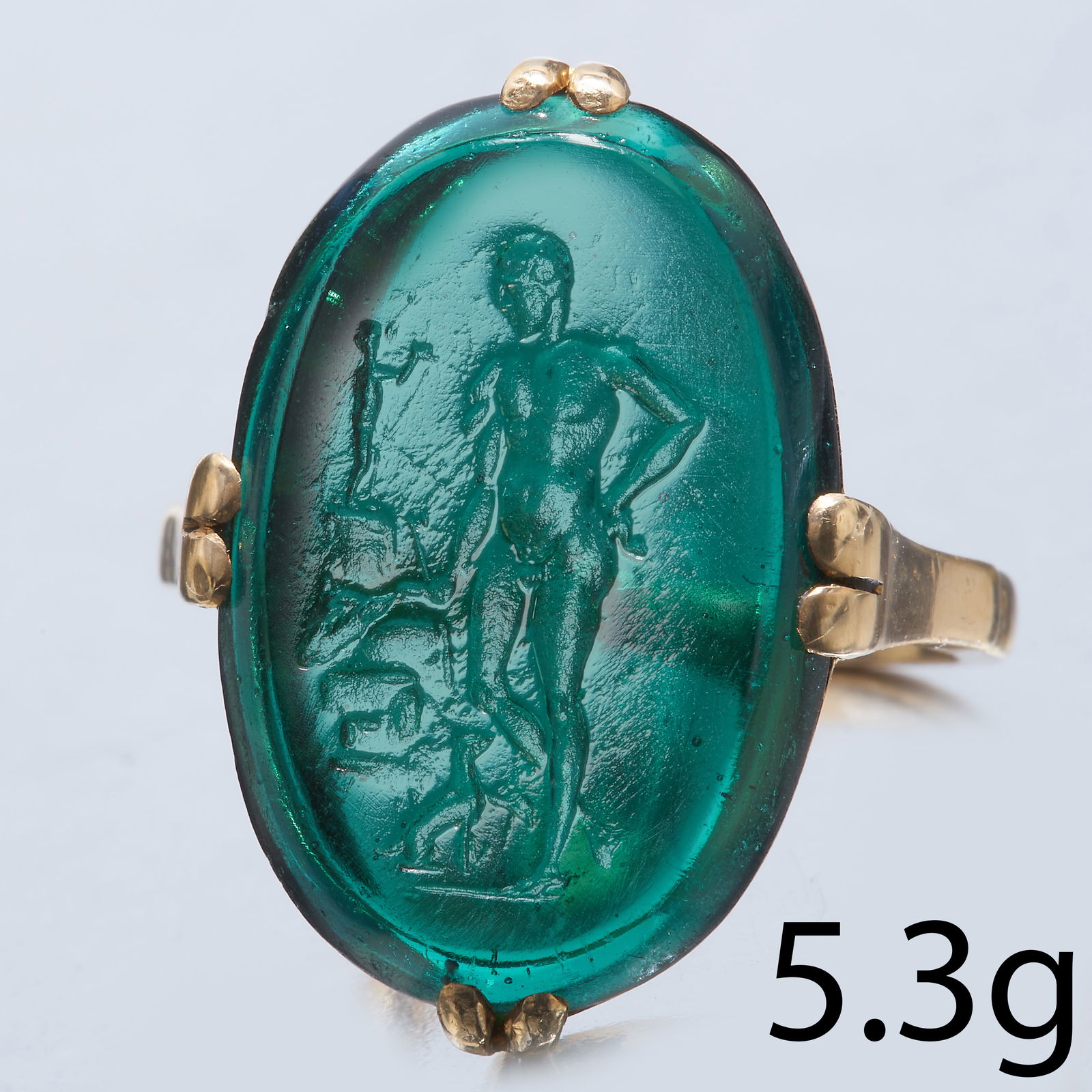 19TH CENTURY CARVED GREEN INTAGLIO RING (1 of 1)