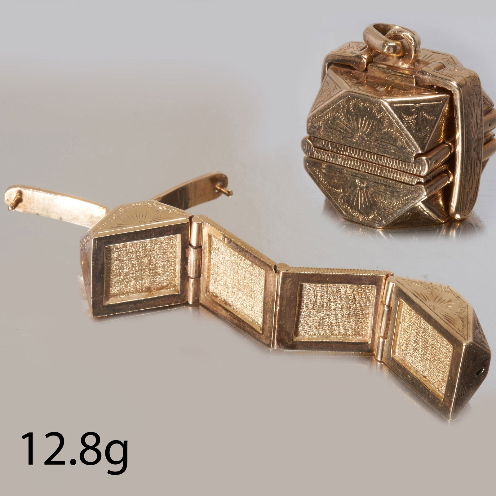 ANTIQUE GOLD FOLDING SQUARE LOCKET PENDANT (1 of 1)