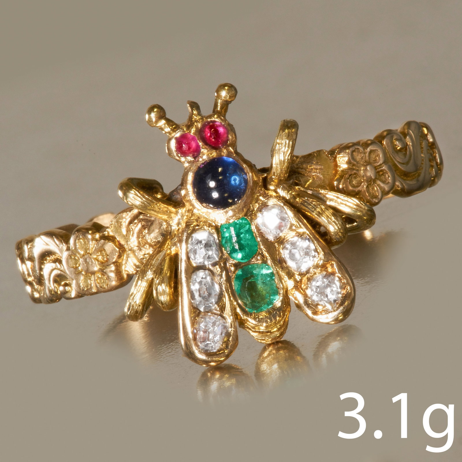 ANTIQUE RUBY SAPPHIRE EMERALD AND DIAMOND FLY RING (1 of 1)