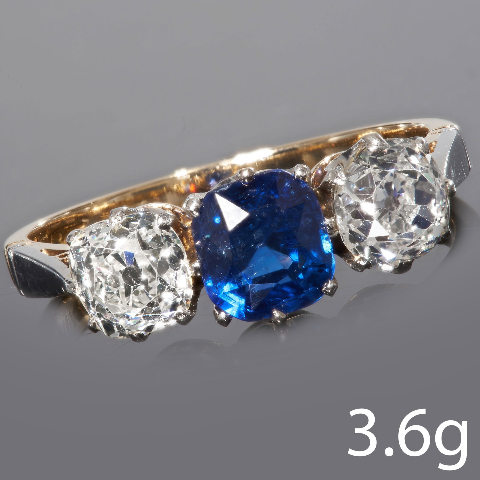 SAPPHIRE AND DIAMOND 3-STONE RING (1 of 1)