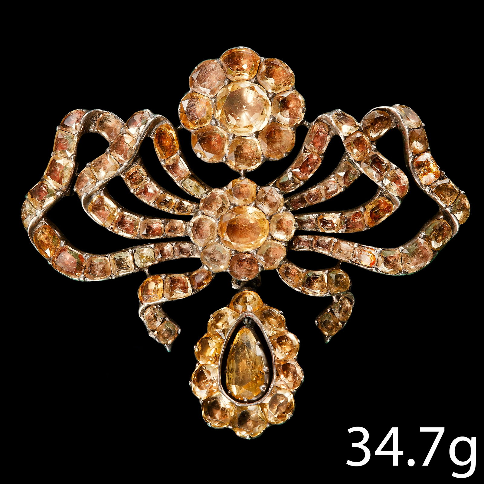 18th CENTURY GEORGIAN TOPAZ BOW BROOCH, PORTUGUESE ? (1 of 2)