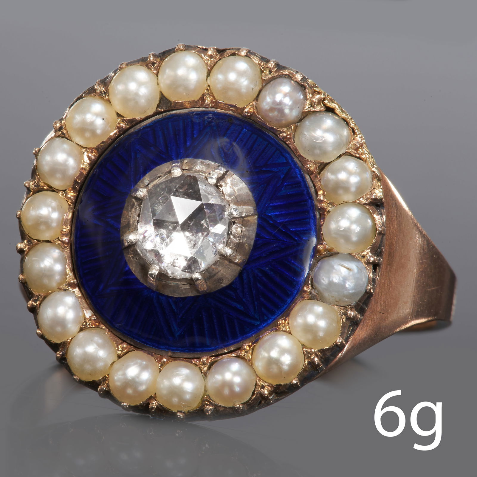 ANTIQUE DIAMOND ENAMEL AND PEARL CLUSTER RING (1 of 1)
