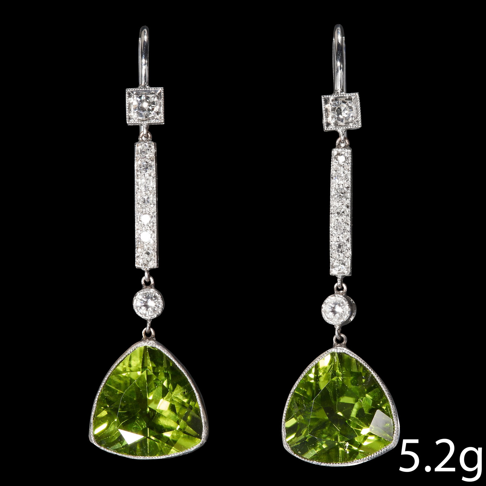 FINE PAIR OF PERIDOT AND DIAMOND EARRINGS (1 of 1)