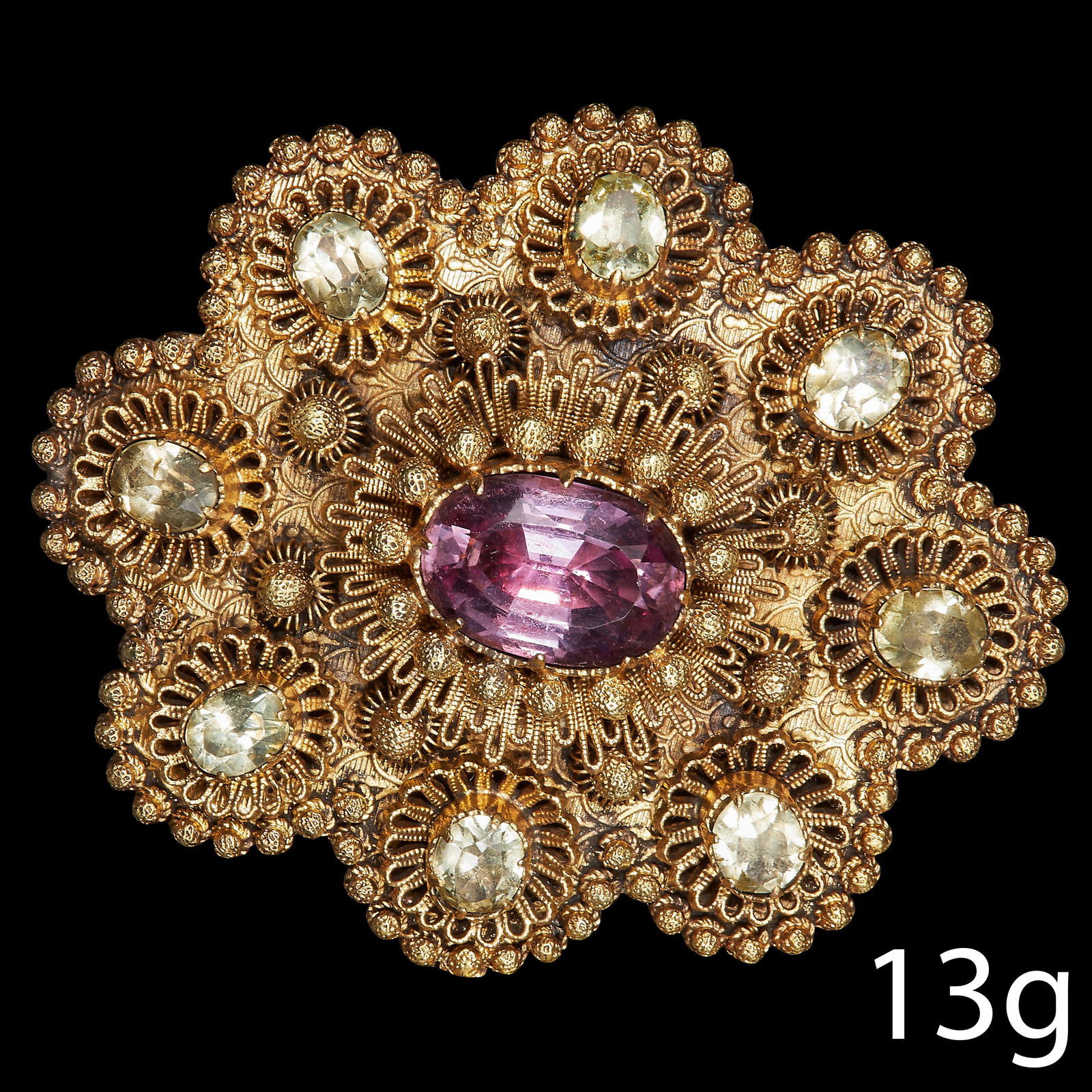 GEORGIAN PINK TOPAZ? AND CHRYSOBERYL BROOCH, (1 of 1)