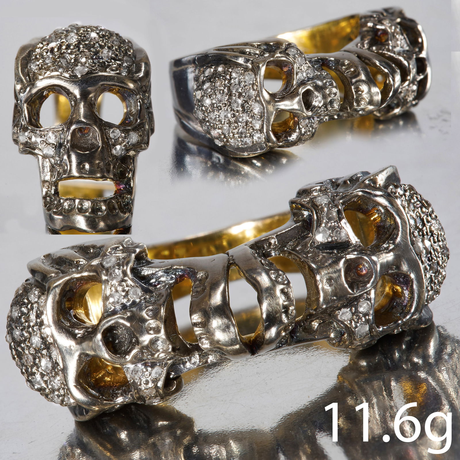 DIAMOND DOUBLE SKULL RING (1 of 1)