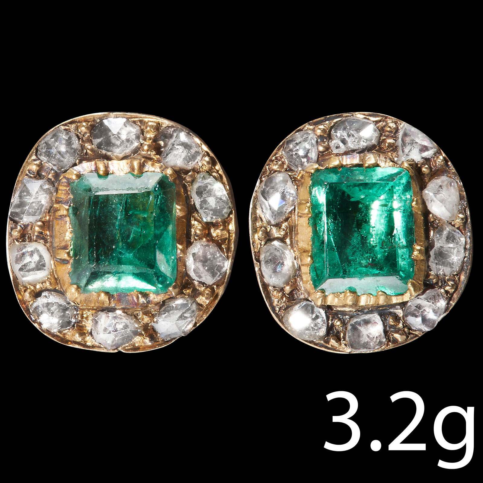 ANTIQUE PAIR OF EMERALD AND DIAMOND CLUSTER EARRINGS (1 of 1)
