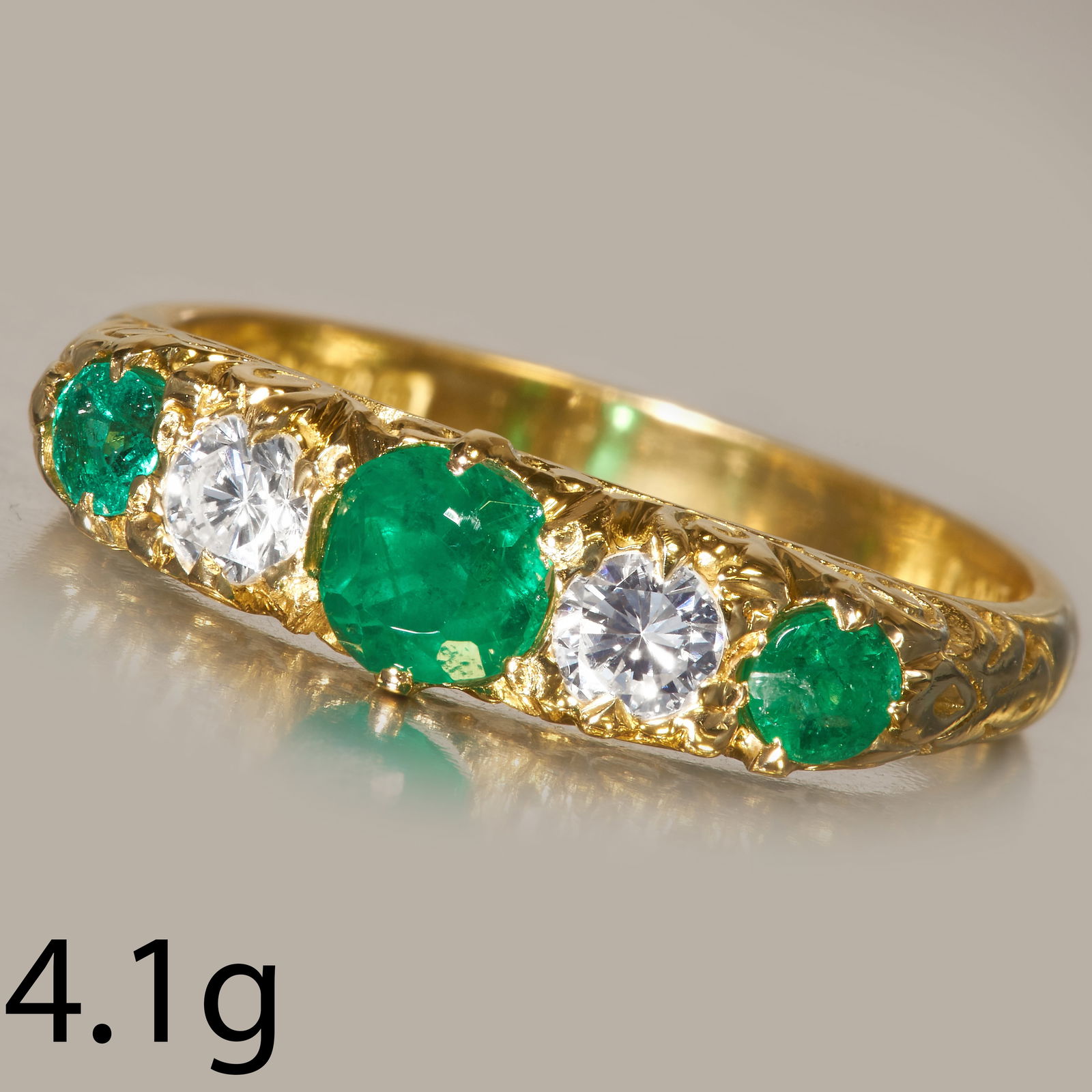 EMERALD AND DIAMOND FIVE STONE RING (1 of 1)
