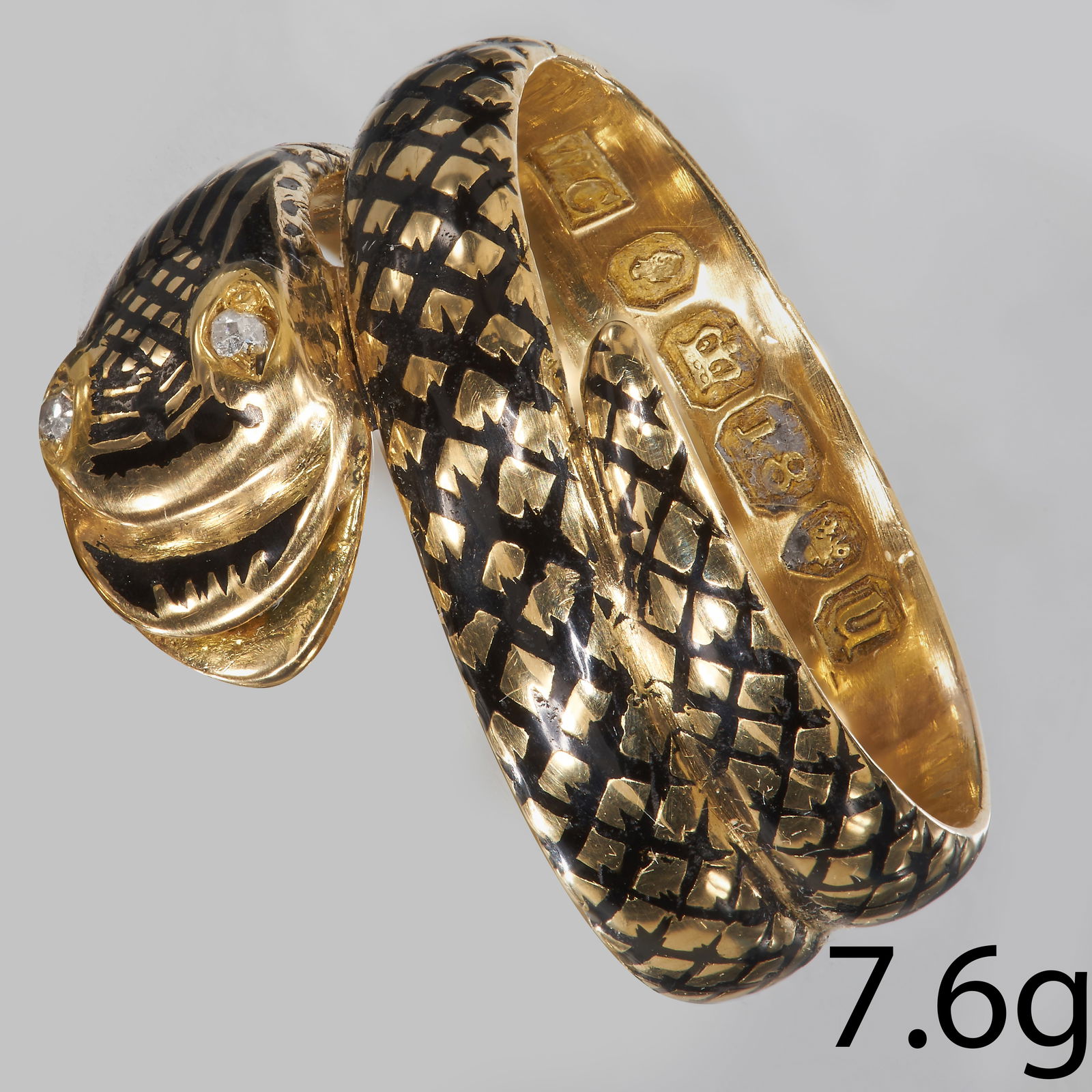 RARE ENAMEL AND DIAMOND SNAKE MOURNING RING, 1835 (1 of 4)