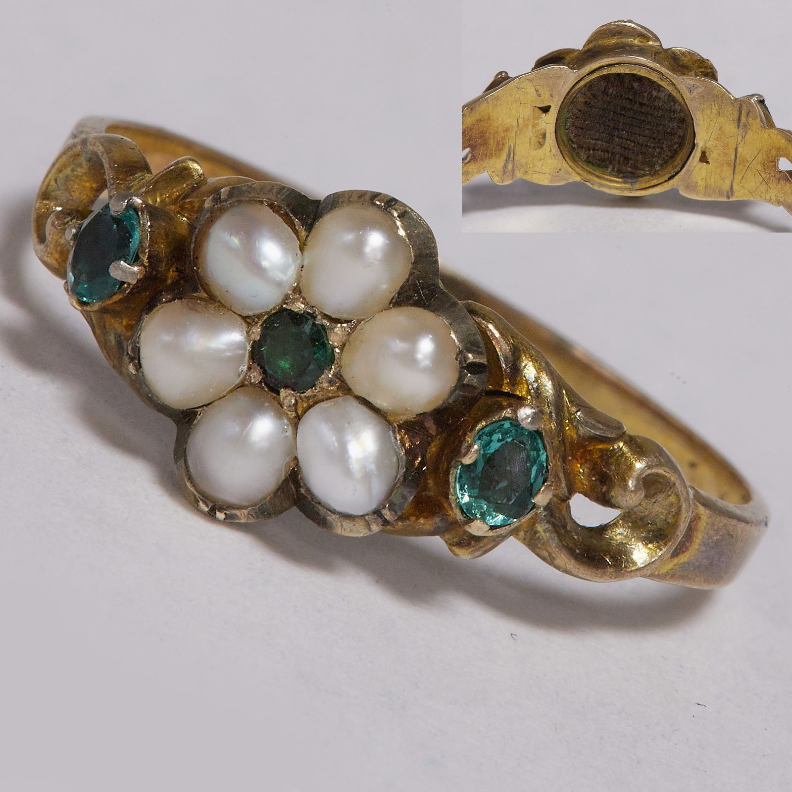 VICTORIAN EMERALD AND PEARL RING (1 of 1)