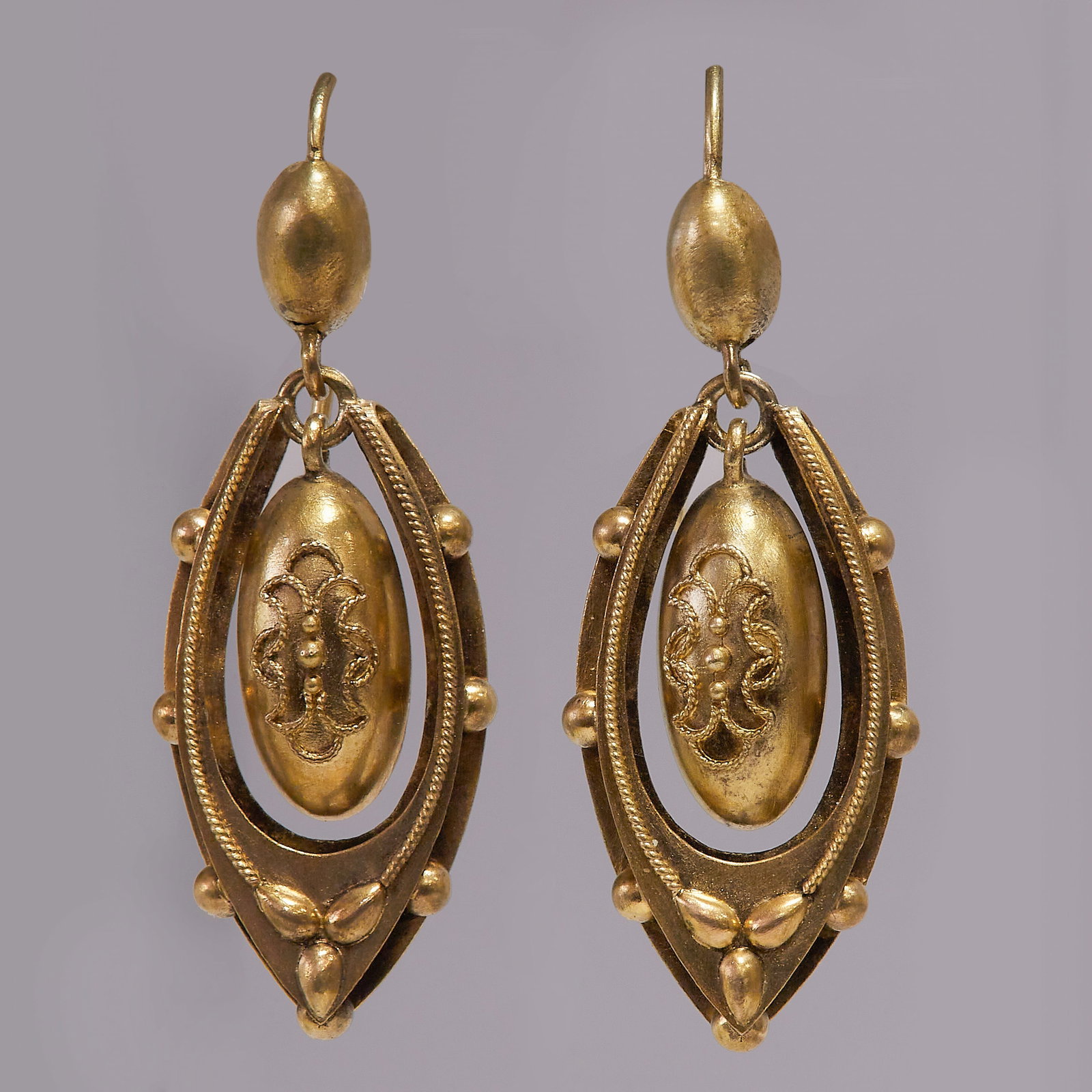 PAIR OF VICTORIAN ETRUSCAN REVIVAL DROP EARRINGS (1 of 1)