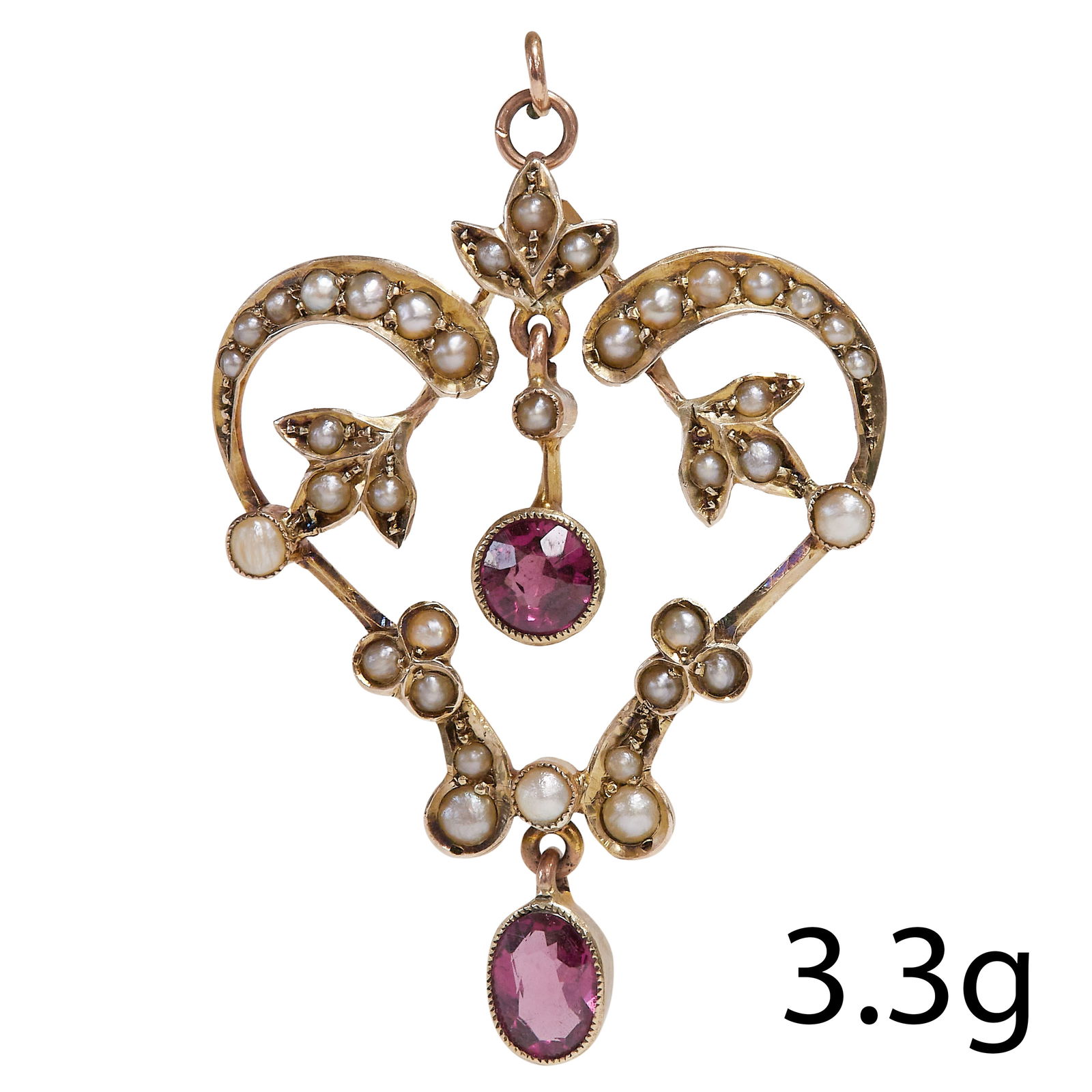 ANTIQUE AMETHYST AND PEARL GOLD PENDANT (1 of 1)
