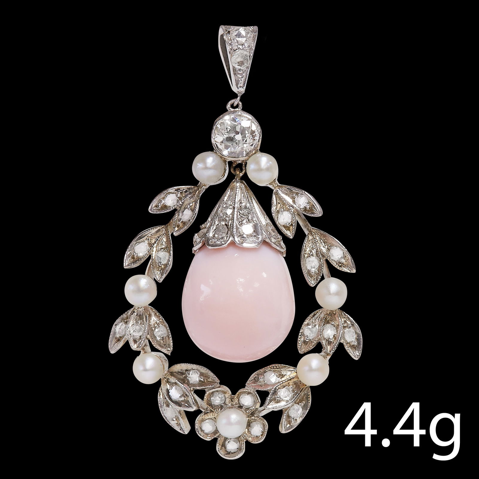 FINE BELLE EPOQUE CONCH PEARL, DIAMOND AND PEARL PENDANT (1 of 1)