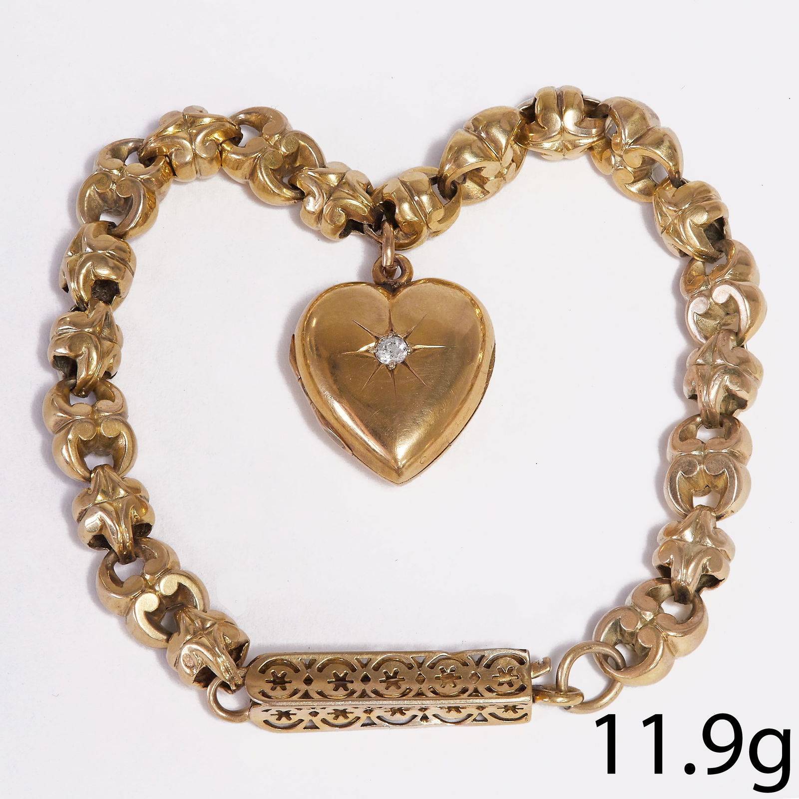 ANTIQUE VICTORIAN DIAMOND SET GOLD LOCKET BRACELET (1 of 1)