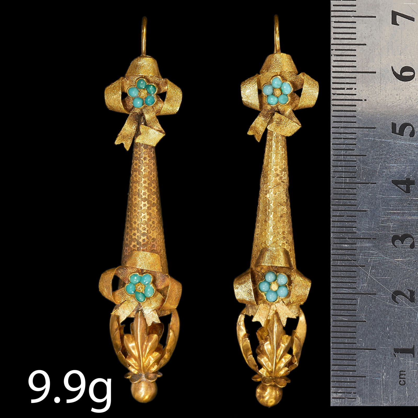 PAIR OF GEORGIAN TURQUOISE LONG EARRINGS (1 of 1)