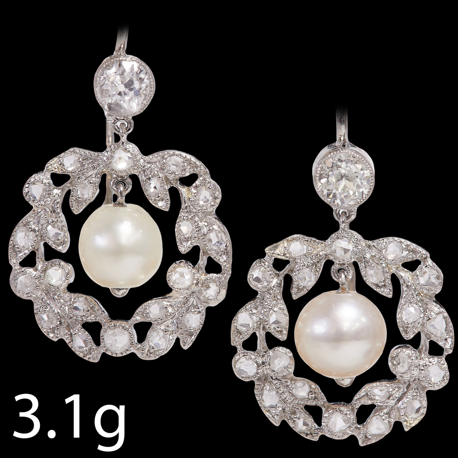 ELEGANT BELLE EPOQUE PEARL AND DIAMOND EARRINGS (1 of 1)