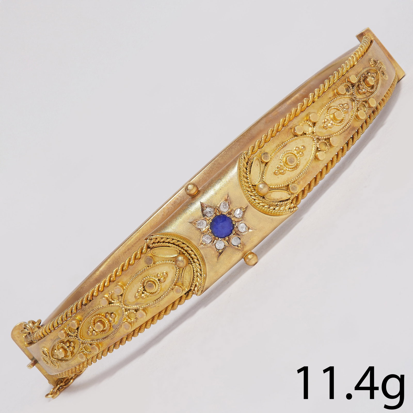 VICTORIAN GOLD SAPPHIRE AND DIAMOND HINGED BANGLE (1 of 1)