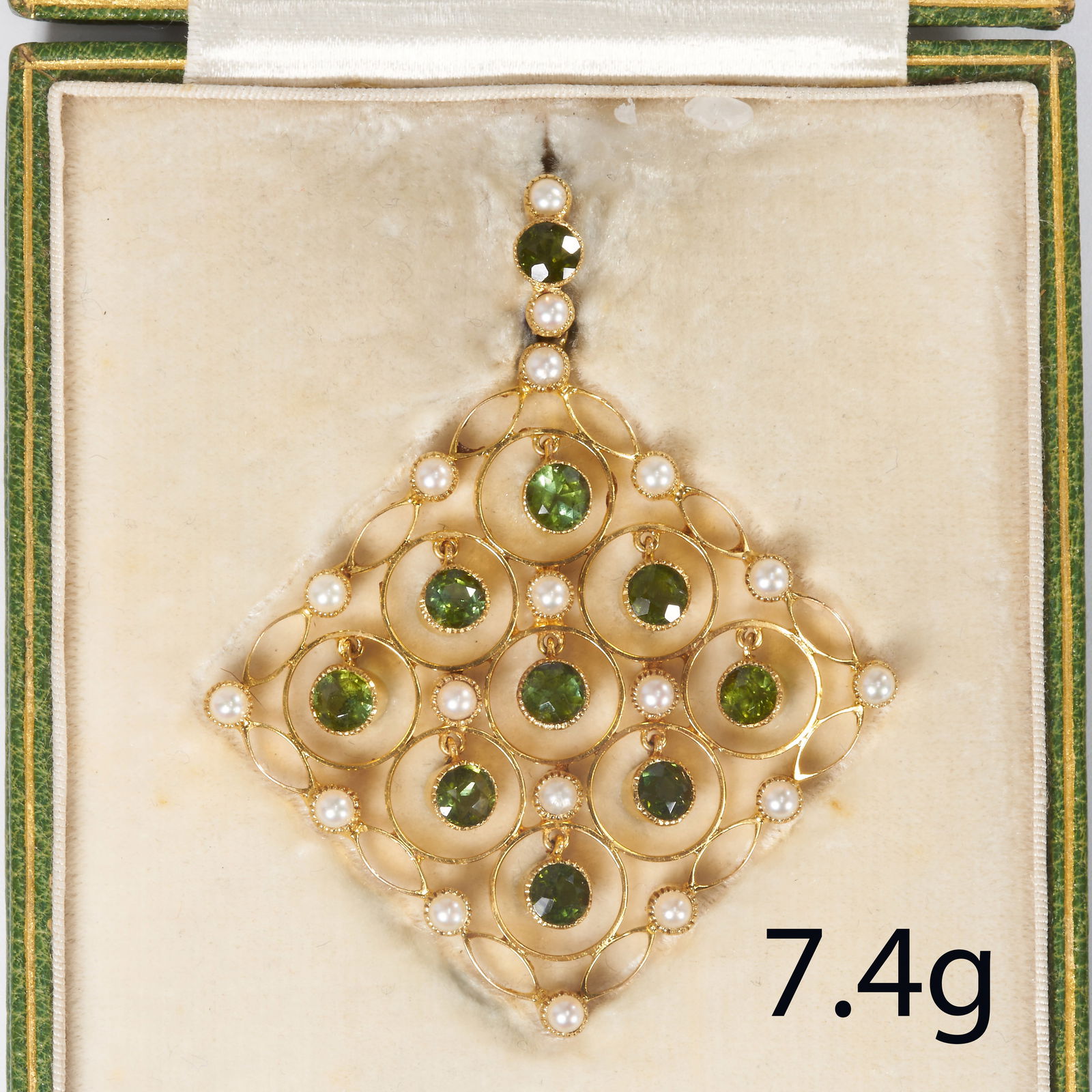 EDWARDIAN GREEN TOURMALINE AND PEARL PENDANT, (1 of 1)