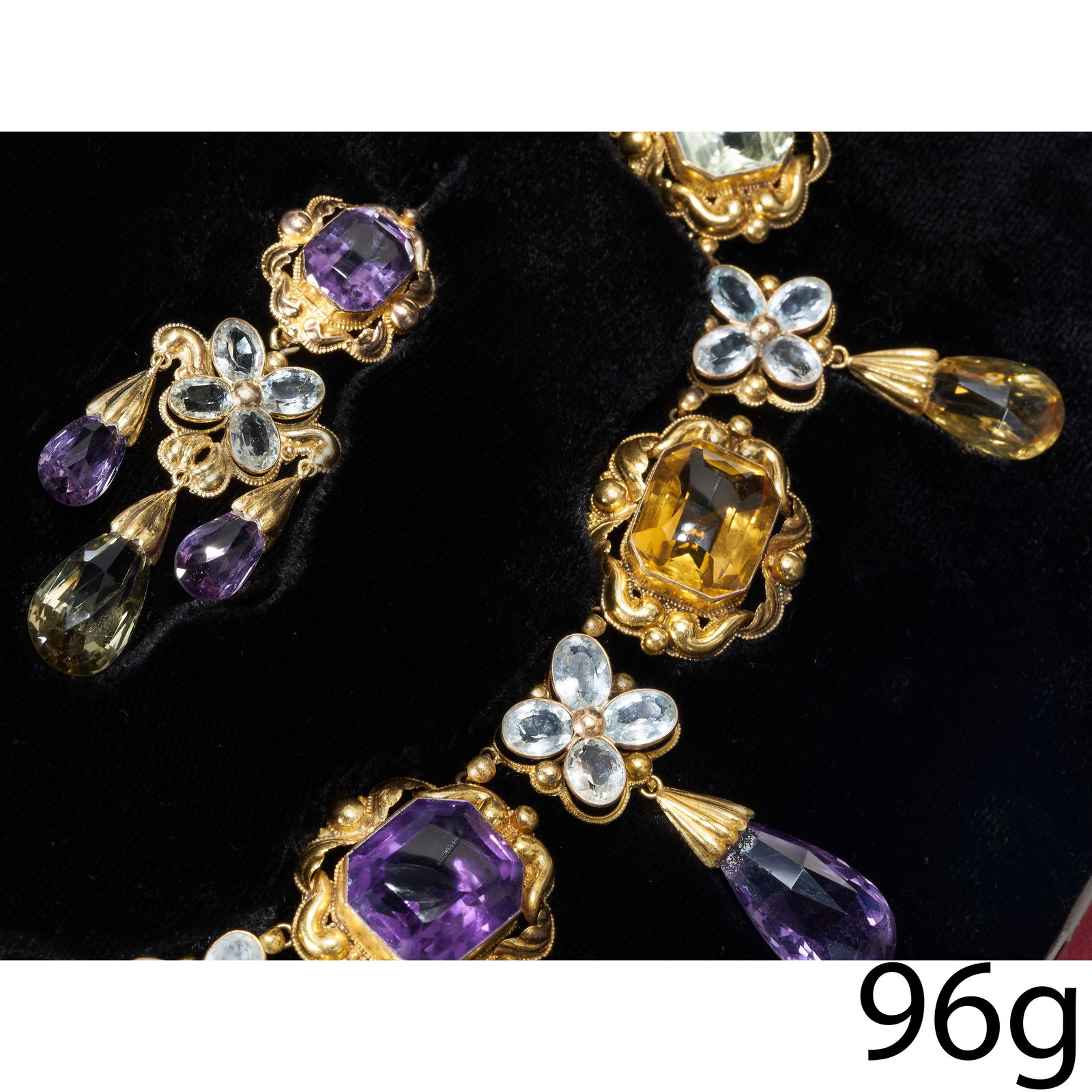 MAGNIFICENT AND RARE GEORGIAN MULTI-GEMSTONE NECKLACE AND EARRING DEMI PARURE, (1 of 3)