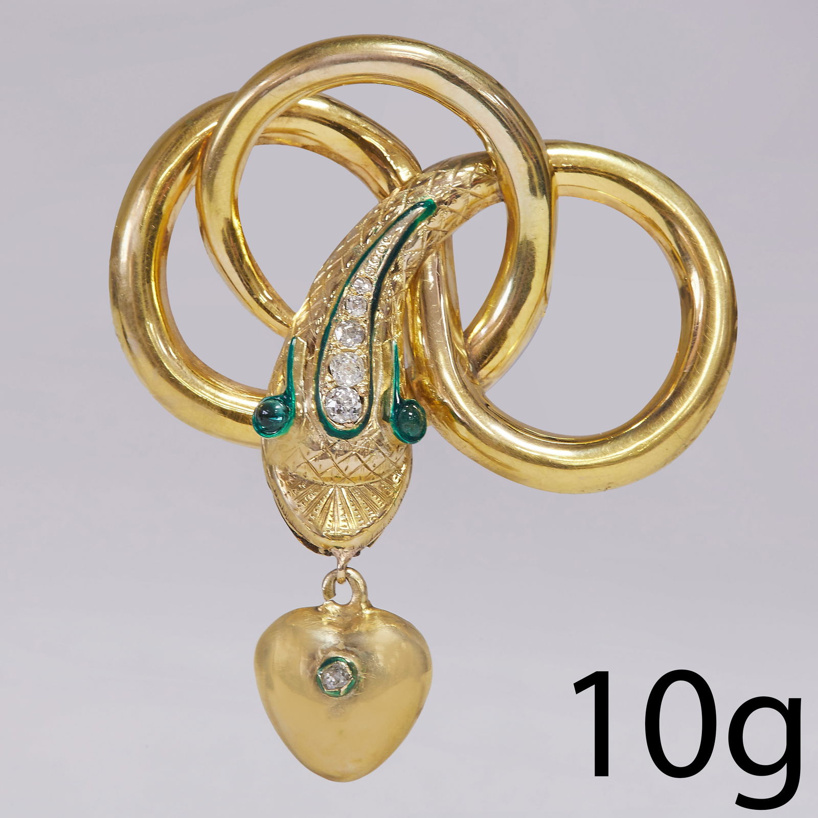 VICTORIAN DIAMOND AND ENAMEL SNAKE DROP BROOCH (1 of 1)
