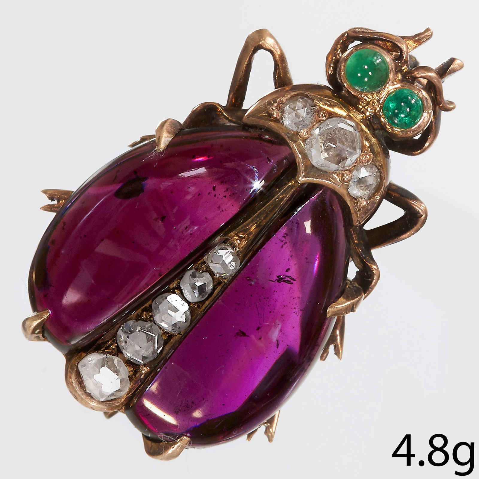 VICTORIAN GARNET DIAMOND AND EMERALD FLY BROOCH (1 of 1)