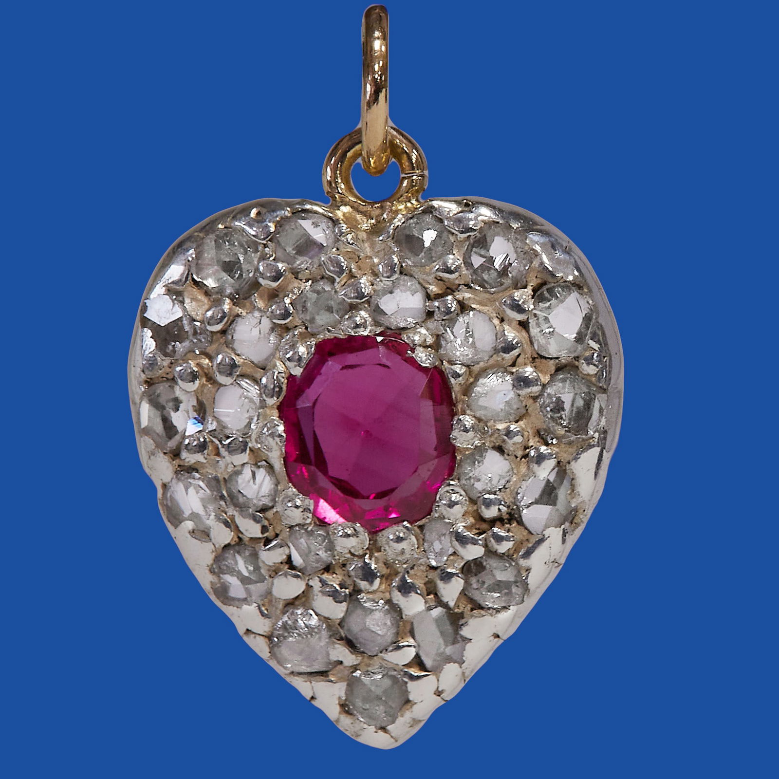 ANTIQUE RUBY AND DIAMOND HEART PENDANT (1 of 1)