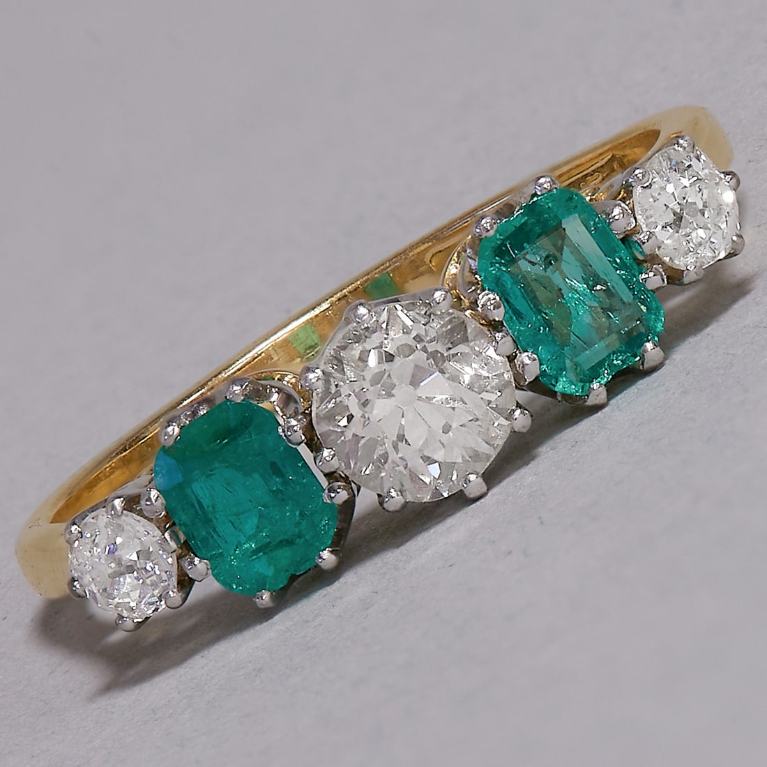 EMERALD AND DIAMOND 5-STONE RING (1 of 1)