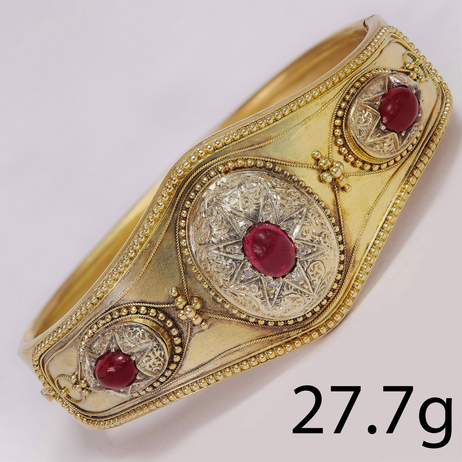 IMPORTANT ETRUSCAN REVIVAL GARNET AND DIAMOND HINGED BANGLE (1 of 1)