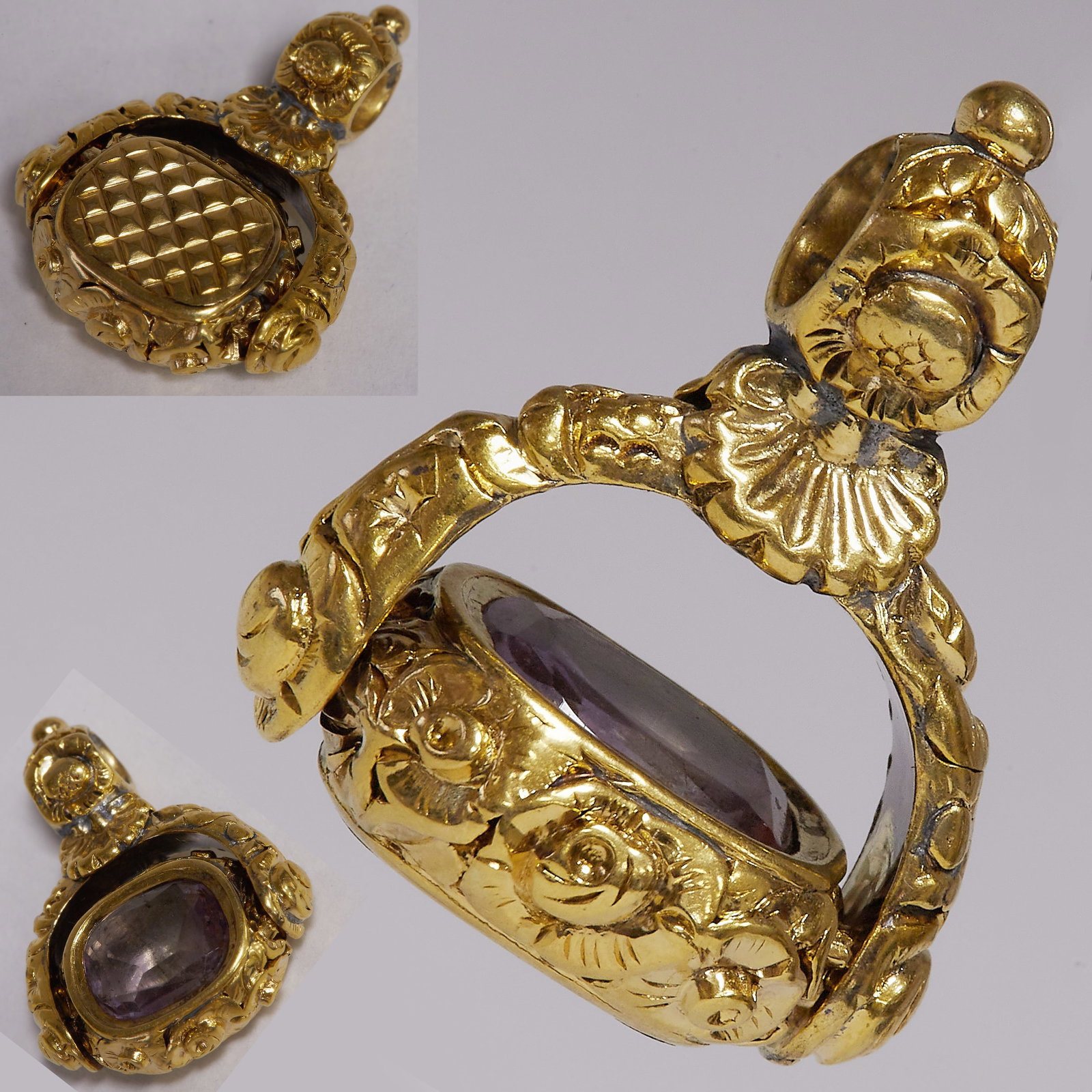 ANTIQUE SWICVEL FOB SEAL: ANTIQUE SWICVEL FOB SEAL,7,6 grams, testing high carat gold.fine relief design.L. 2.6 cm.