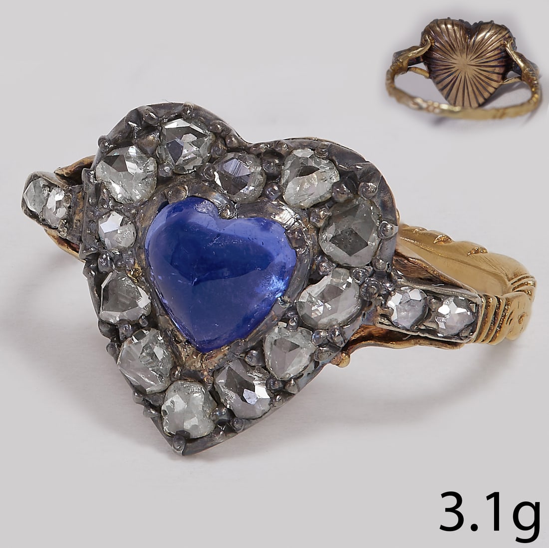 ANTIQUE SAPPHIRE AND DIAMOND HEART RING (1 of 2)