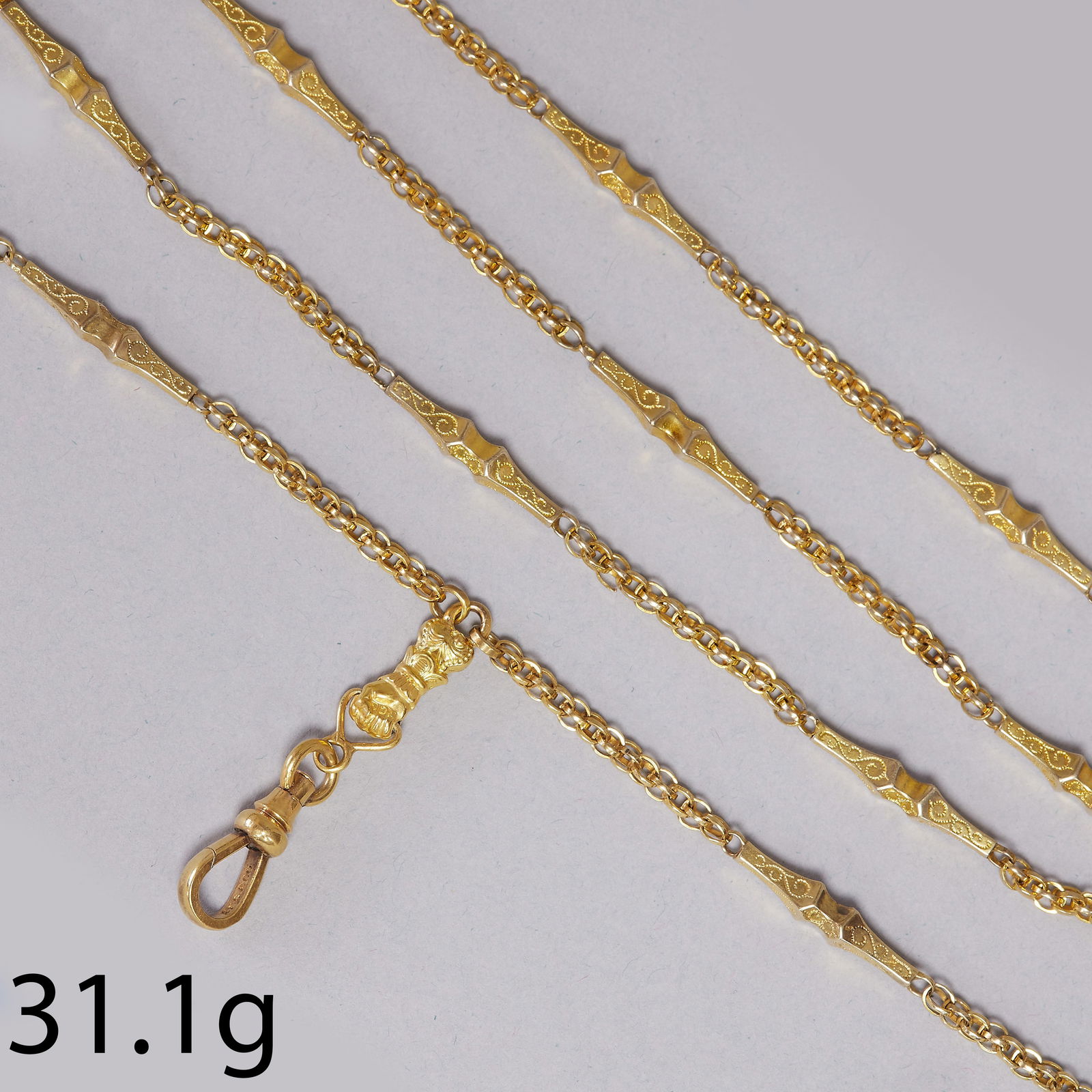 FINE ANTIQUE LONG GUARD CHAIN HAND CLASP NECKLACE (1 of 1)