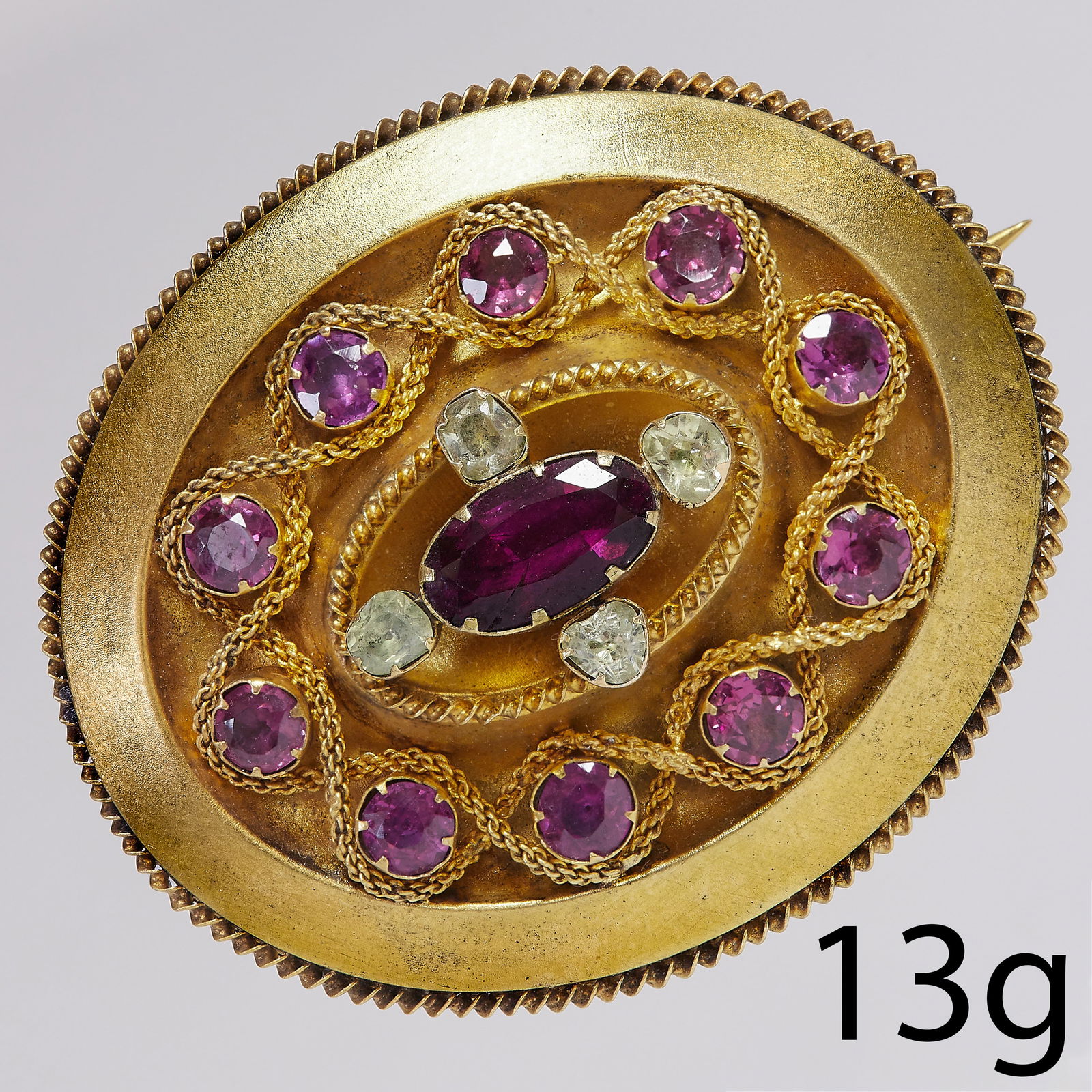 ANTIQUE CHRYSOPRASE AND AMETHYST GOLD BROOCH (1 of 2)
