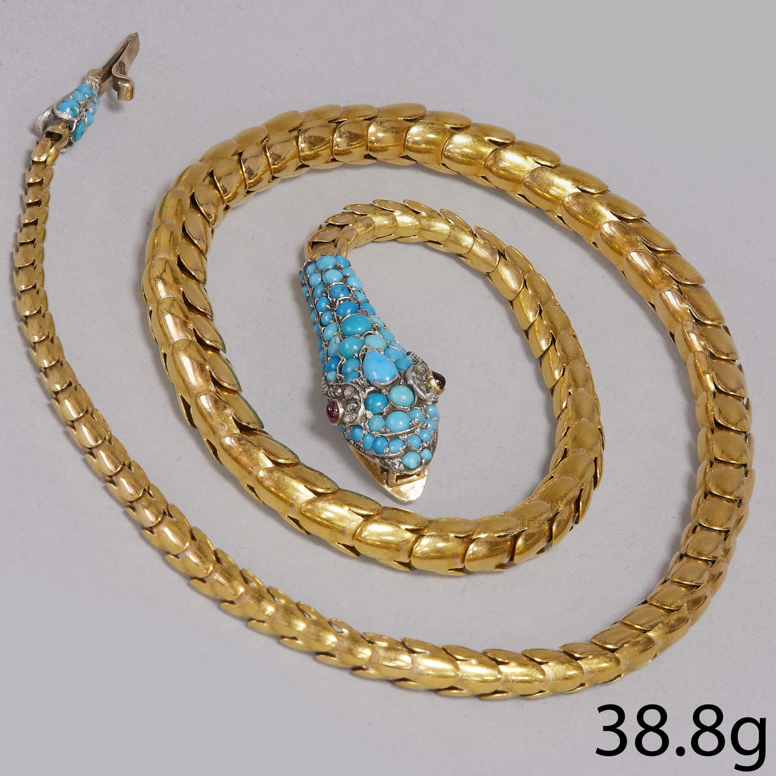 VICTORIAN TURQUOISE AND DIAMOND SNAKE NECKLACE (1 of 1)