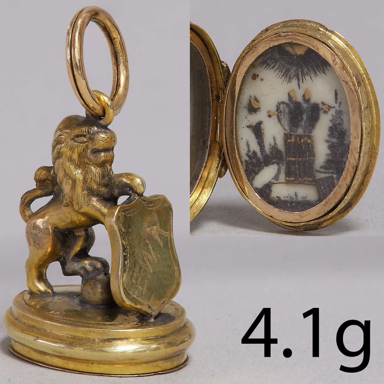 FANTASTIC GOLD LION LOCKET FOB SEAL: FANTASTIC GOLD LION LOCKET FOB SEAL 4.1 grams fine craftsmanship L 3 cm