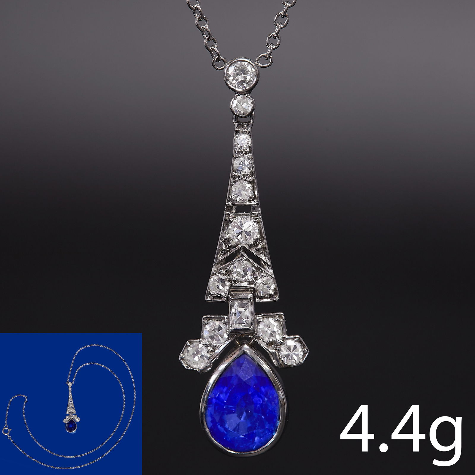 FINE BELLE EPOQUE SAPPHIRE AND DIAMOND PENDANT NECKLACE (1 of 1)