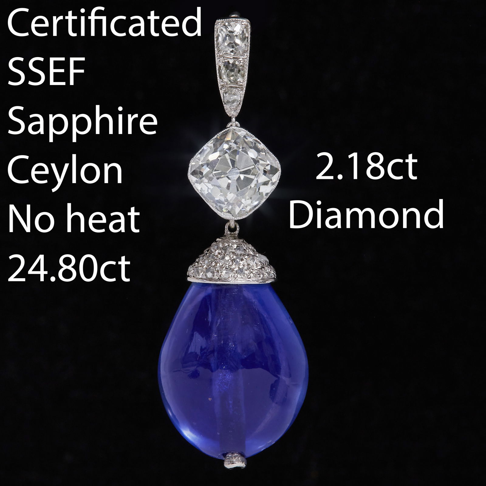 EXQUISIT CERTIFICATED 24.80 CT. CEYLON SAPPHIRE AND DIAMOND PENDANT (1 of 4)