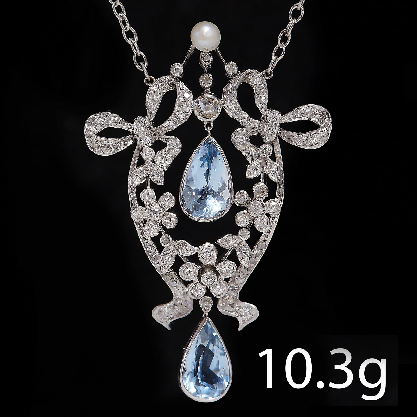 EDWARDIAN AQUAMARINE AND DIAMOND PENDANT NECKLACE (1 of 2)