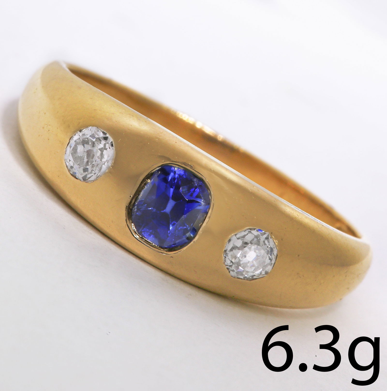 SAPPHIRE AND DIAMOND 3-STONE GYPSY RING (1 of 1)