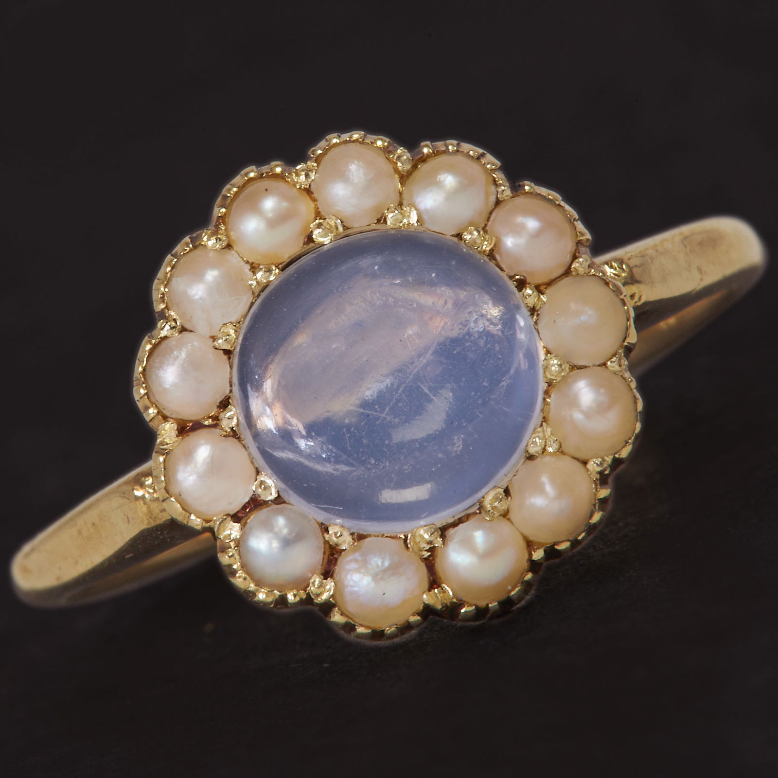 ANTIQUE MOONSTONE AND PEARL CLUSTER RING (1 of 1)