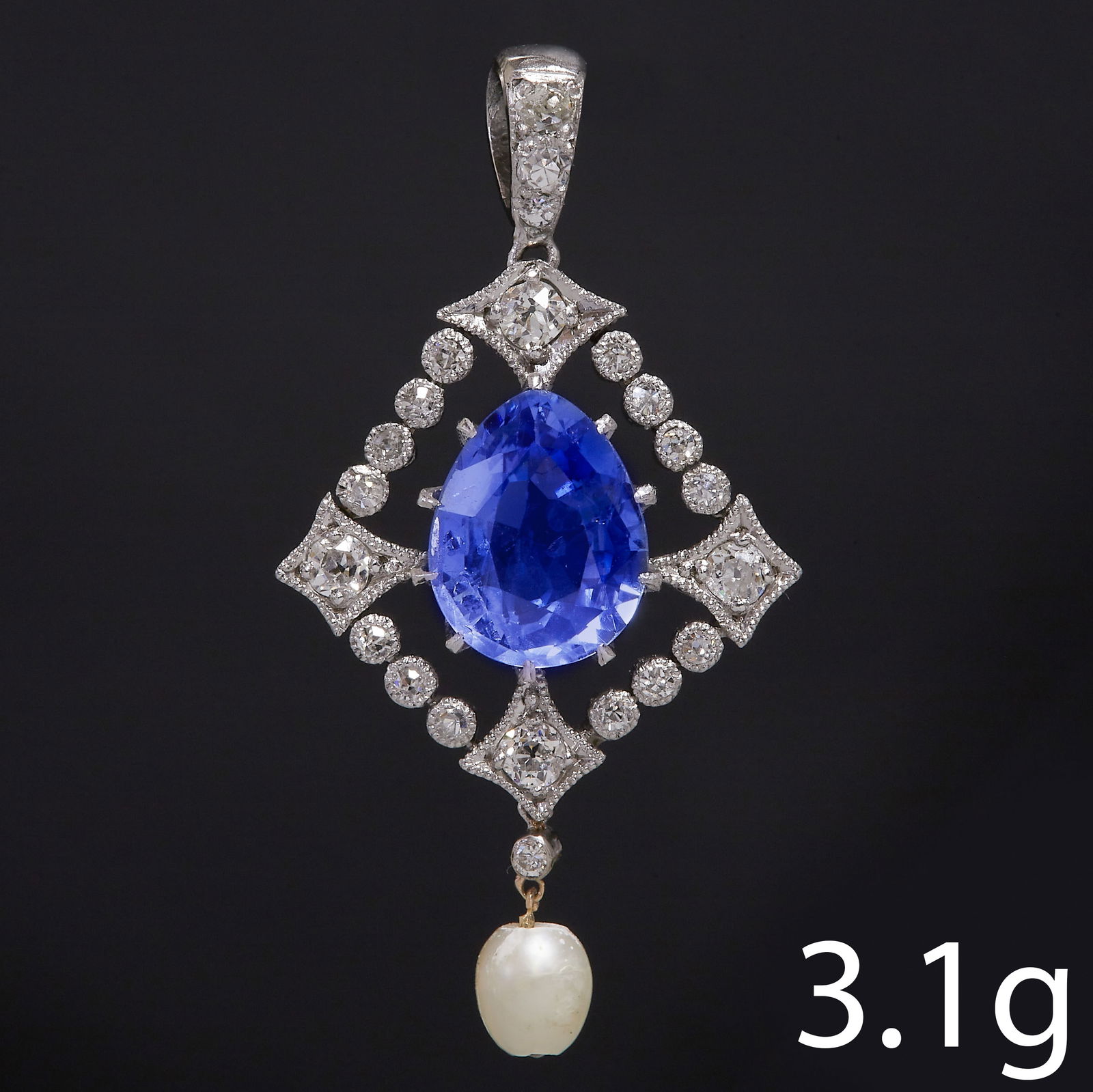 EDWARDIAN SAPPHIRE DIAMOND AND PEARL PENDANT (1 of 1)