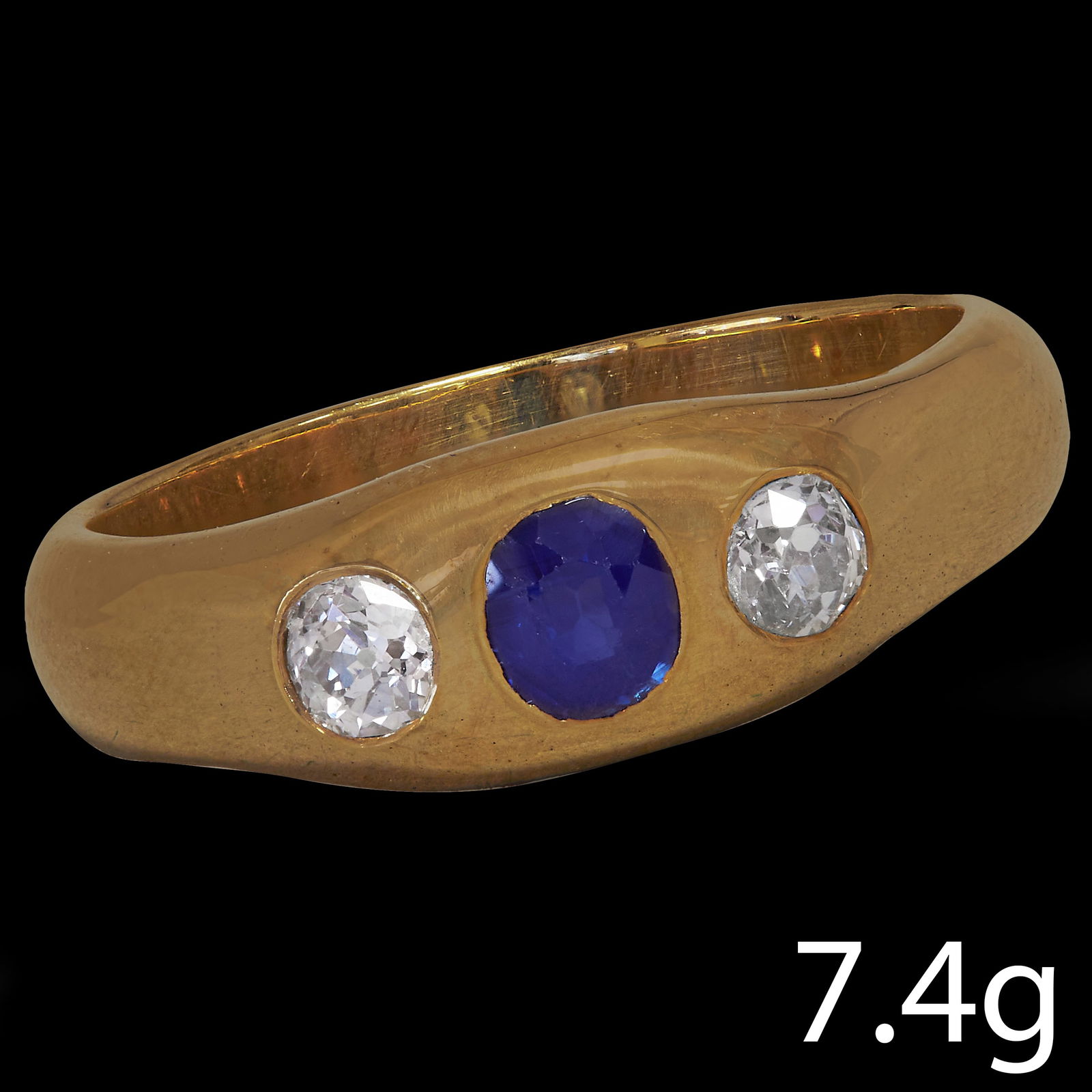 SAPPHIRE AND DIAMOND 3-STONE GYPSY RING (1 of 1)