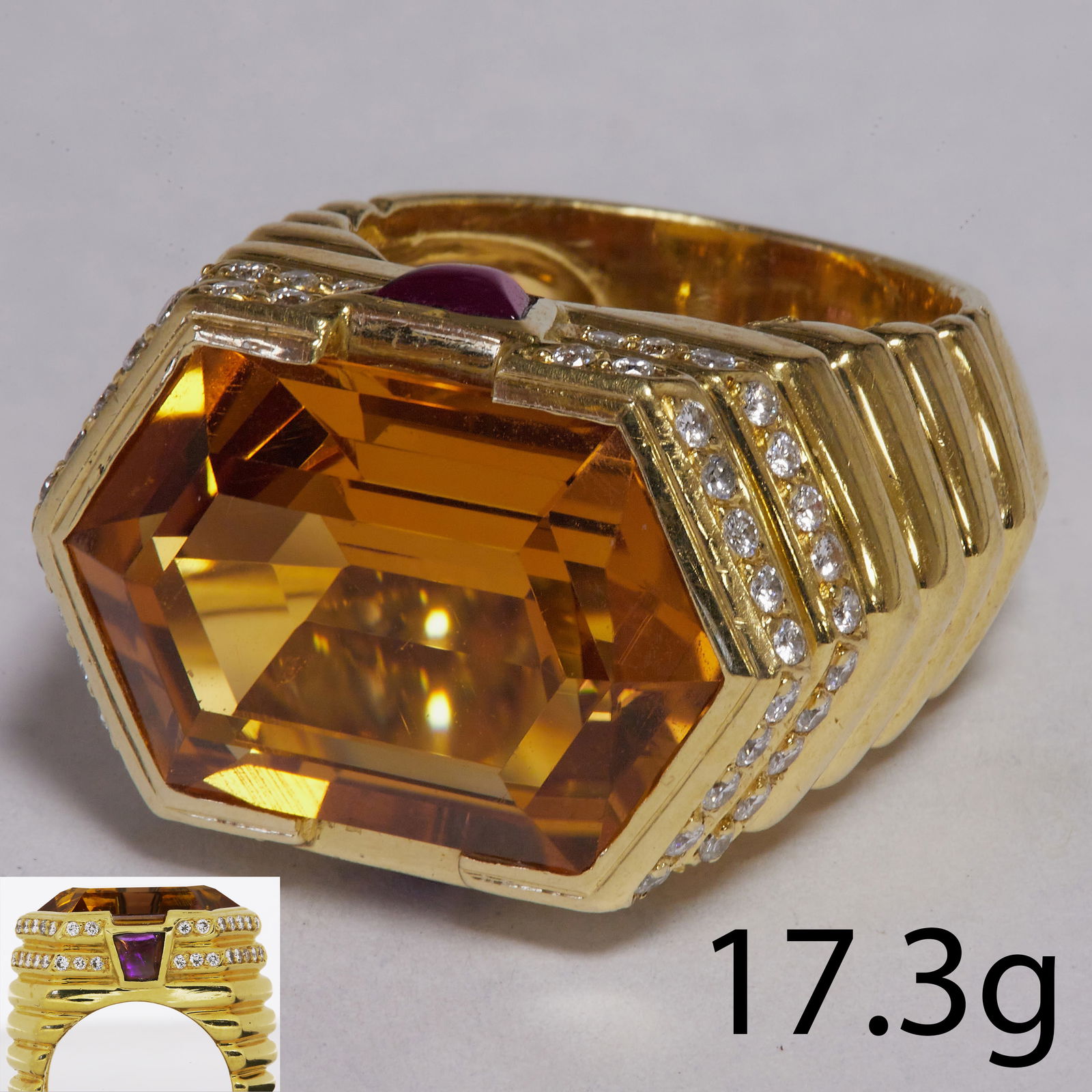 VINTAGE CITRINE, AMETHYST AND DIAMOND RING (1 of 2)