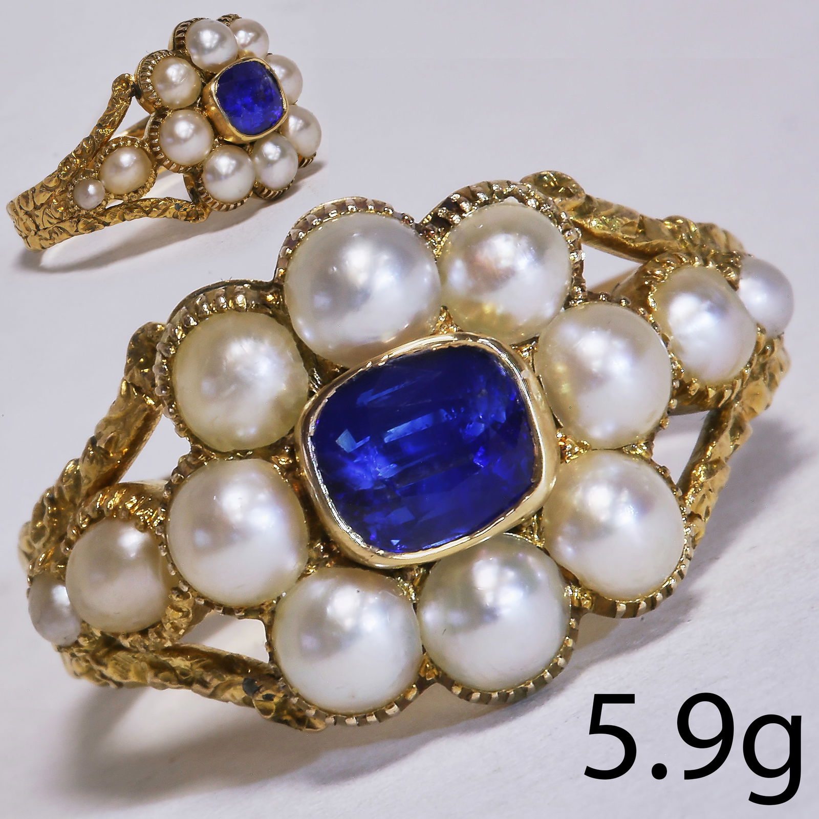 ANTIQUE PEARL AND SAPPHIRE CLUSTER RING (1 of 2)